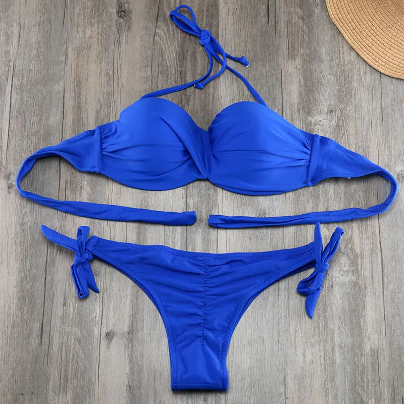 Women's Brazilian Push Up Bikini Set Wrinkled Swimsuit Biquini Beach Swimwear Bathing Suit Maillot De Bain bikini size S to xxl