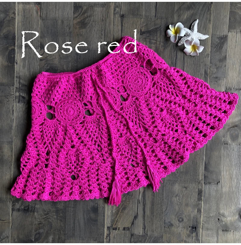 New Sexy Crochet Tassel Beach Skirt Cotton Swimsuit Fused Skirt Casual Beach Running Lace See Through Slim Mini Skirts