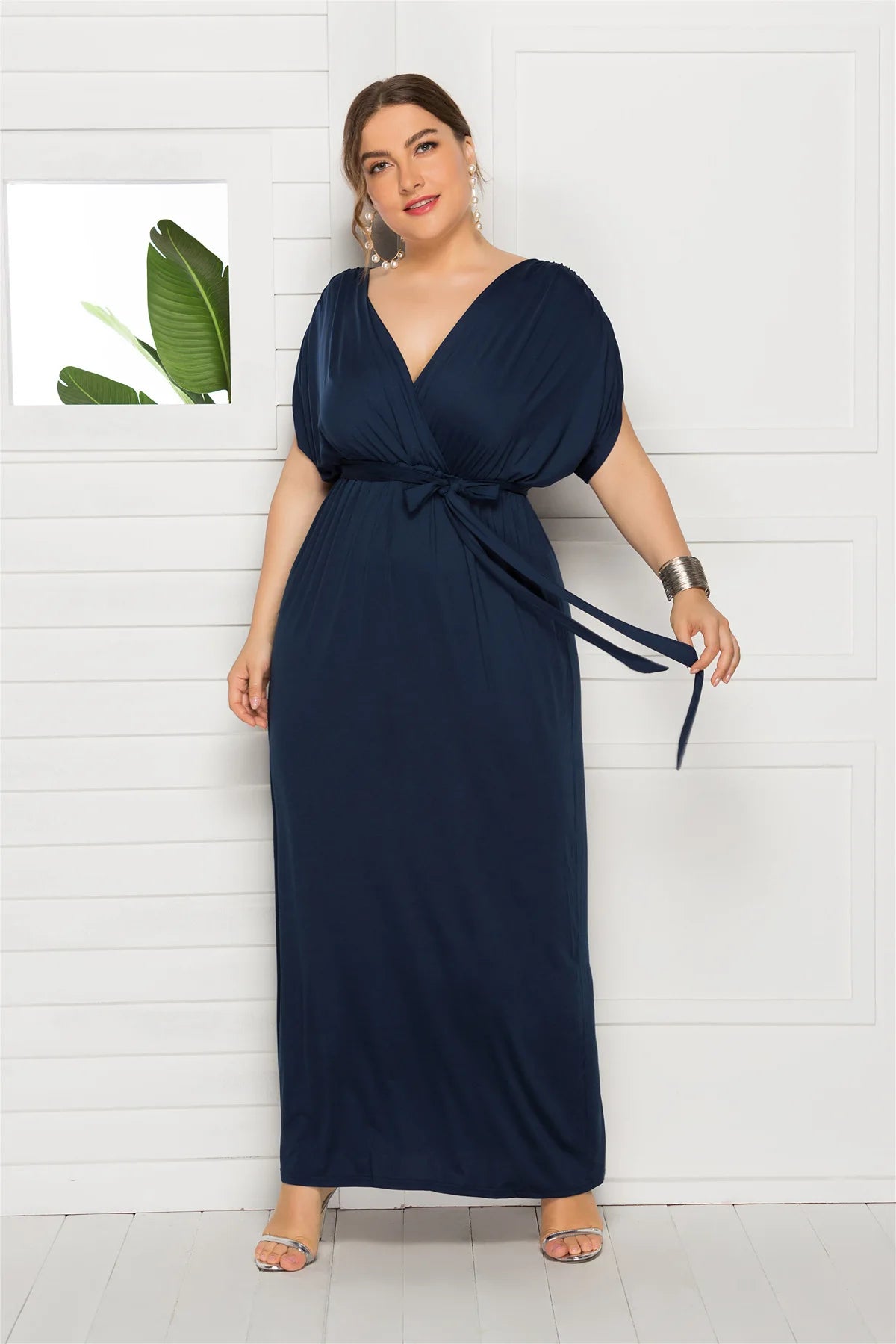 eDressU 2022 Plus Size Evening Party Dress V Neck Stretchy 7 Colors Vestido Robe de Soiree Wedding Guest Dress LMT-FP3310