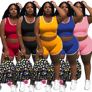 Plus Size Two Piece Set Women Wholesale Shorts Sets Solid Vest Short Leggings Super Stretch Jogging Suit Tracksuit Dropshipping