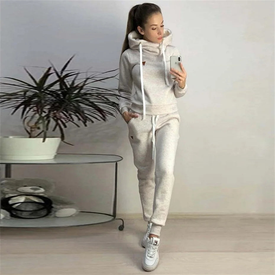 Women's Tracksuit Two-pieces Set Fleece спортивный костюм женск Pullover Hoodies and Jogging Pants Casual Sports Female Suit