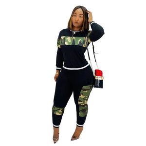 2024 Leopard Camouflage Two Pieces Set Women's Sports Suit Long Sleeve Sweatshirt and Sweatpants Casual Tracksuit Jogging Femme