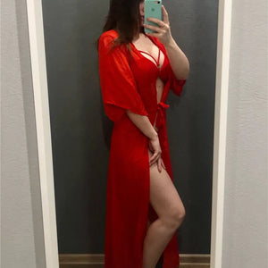 Summer Lady Beach Cover Up Sexy Bikini 2024 Chiffon Long Dress For Women Solid Beach Dress Women Bathing Suit Beach Tunic Kaftan