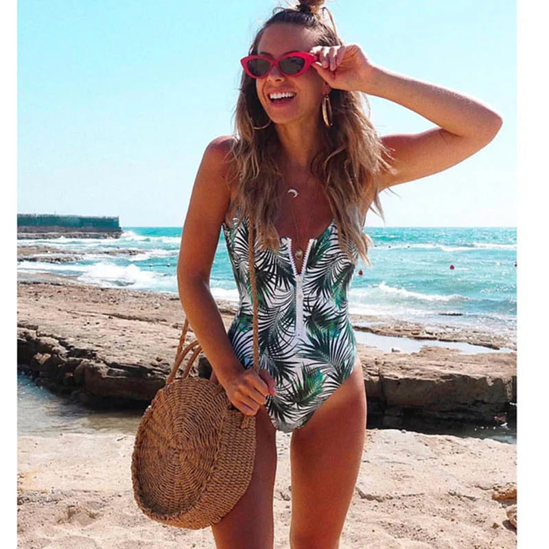 Print Floral One Piece Swimsuit Women Swimwear Monokini Long Sleeve Printed Female Bathing Suit Surfing Bodysuit Swim Wear Beach