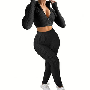 Women Sports Tracksuit Sexy Slim Crop Top High Waist Pants Two Piece Set 2021 Autumn Skinny Running Outfits Jogger Sportswear