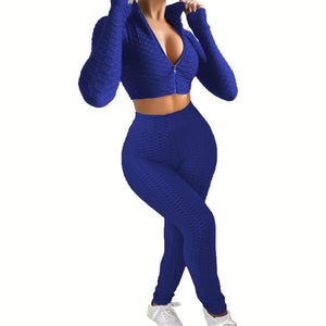 Women Sports Tracksuit Sexy Slim Crop Top High Waist Pants Two Piece Set 2021 Autumn Skinny Running Outfits Jogger Sportswear