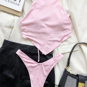 Vigorashely High Neck Cut Swimwear Women Sexy Thong Bikini 2024 Tied Top Swimsuit Female Brazilian Bikini Set Bathing Suit Swim