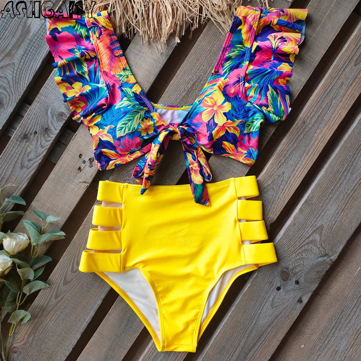 2024 Print Swimwear Women High Waist Bikini Ruffle Swimsuit Push Up Bikinis Set Bathing Suit Beach wear Summer Biquini Female