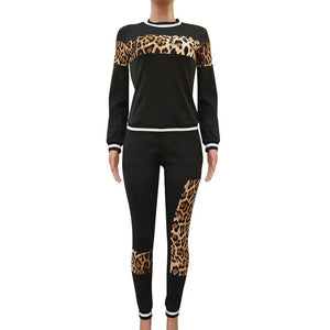 2024 Leopard Camouflage Two Pieces Set Women's Sports Suit Long Sleeve Sweatshirt and Sweatpants Casual Tracksuit Jogging Femme