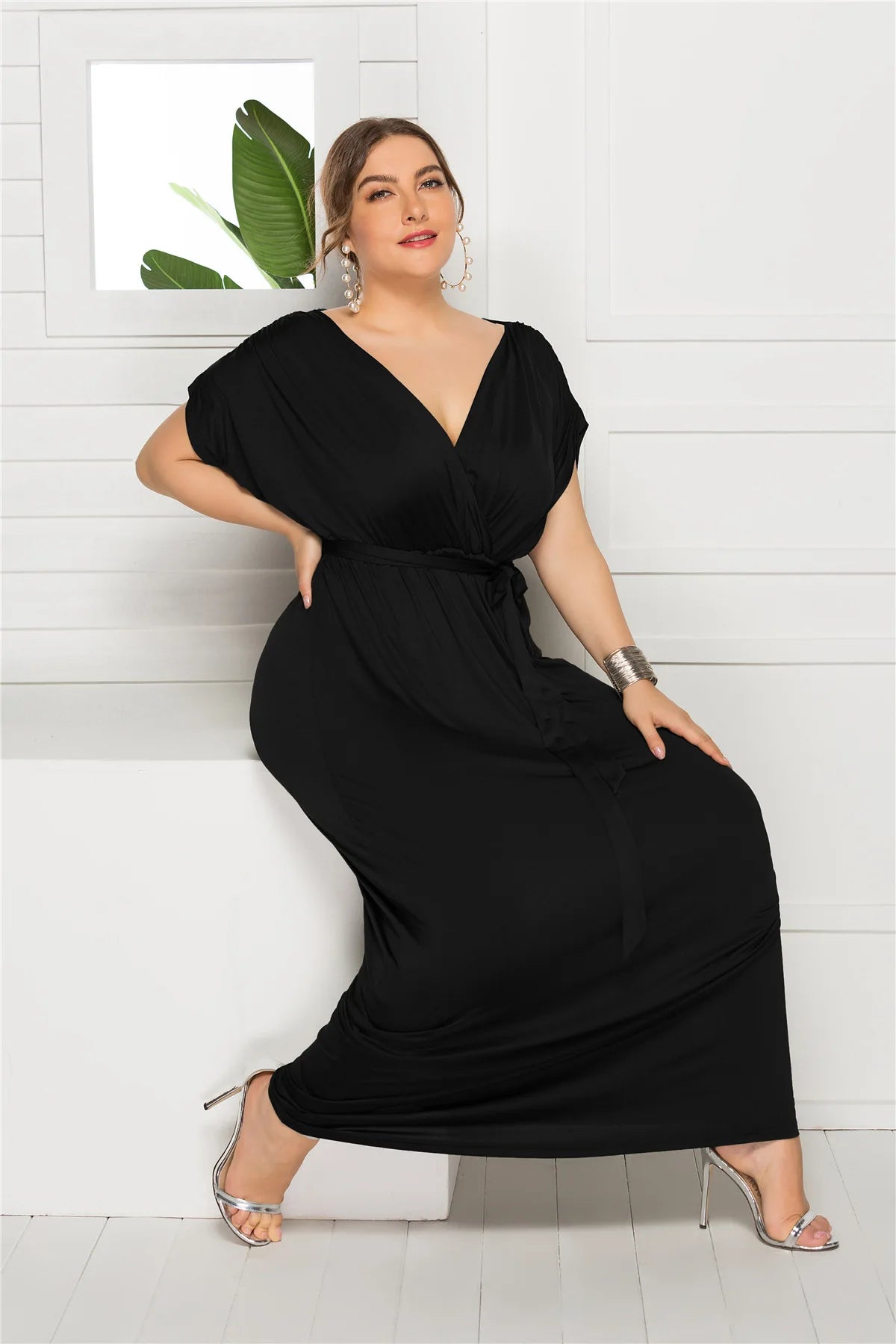 eDressU 2022 Plus Size Evening Party Dress V Neck Stretchy 7 Colors Vestido Robe de Soiree Wedding Guest Dress LMT-FP3310