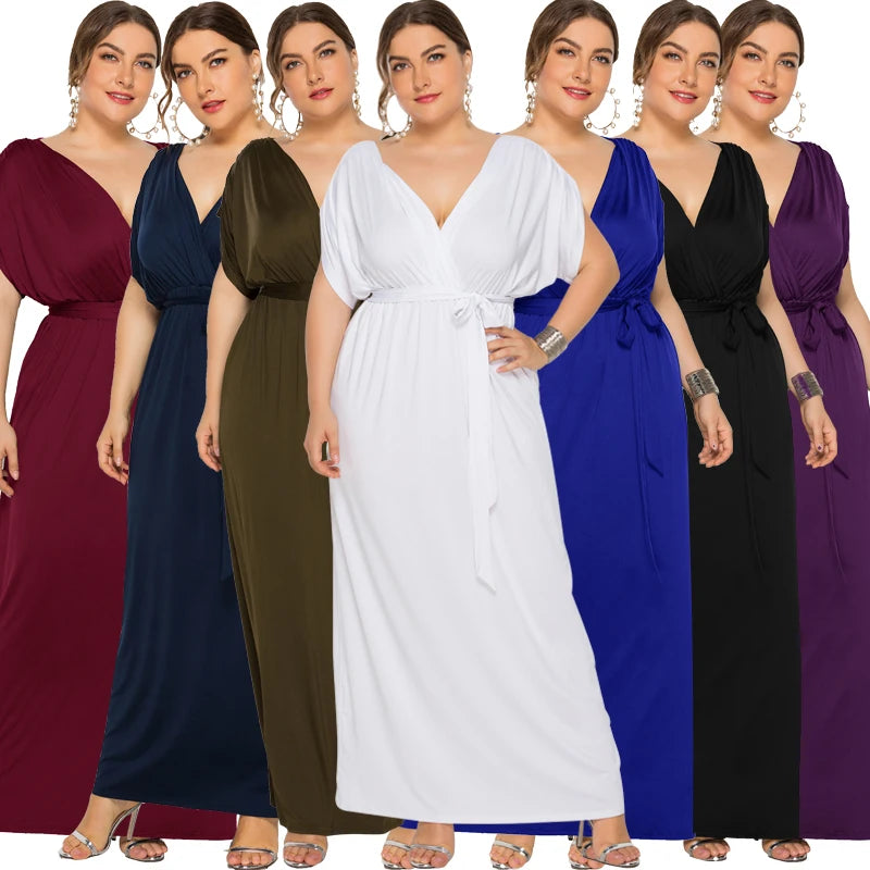 eDressU 2022 Plus Size Evening Party Dress V Neck Stretchy 7 Colors Vestido Robe de Soiree Wedding Guest Dress LMT-FP3310