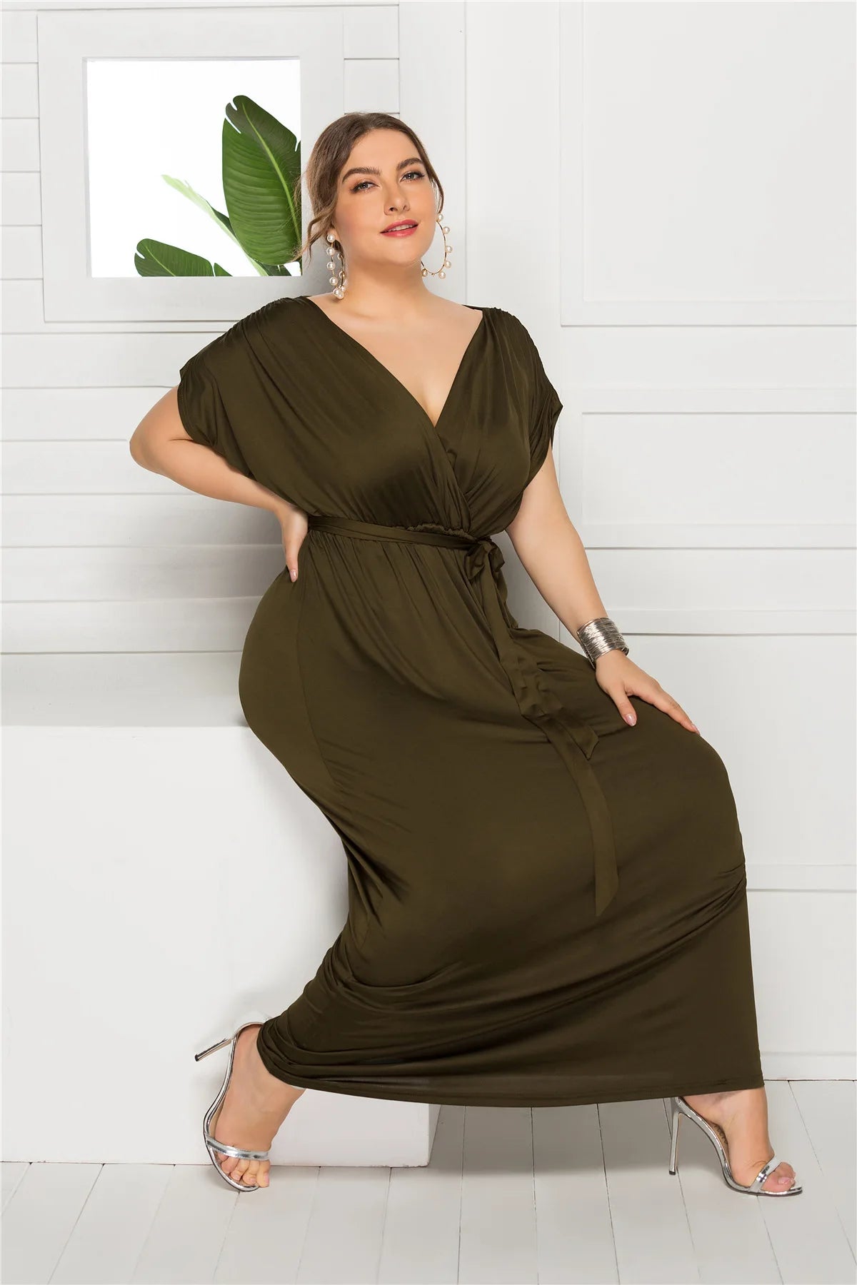 eDressU 2022 Plus Size Evening Party Dress V Neck Stretchy 7 Colors Vestido Robe de Soiree Wedding Guest Dress LMT-FP3310