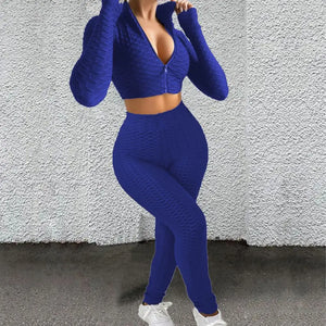 Women Sports Tracksuit Sexy Slim Crop Top High Waist Pants Two Piece Set 2021 Autumn Skinny Running Outfits Jogger Sportswear