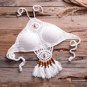 Bikini 2022 knitting Swimsuit Crochet Bikini Bohemia Style Off Shoulder High Neck Bathing Beach Bikinis Handmade Crochet Bikini