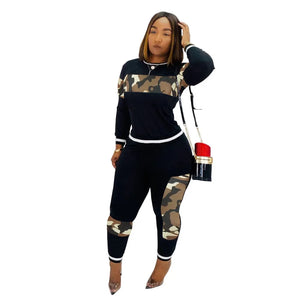 2024 Leopard Camouflage Two Pieces Set Women's Sports Suit Long Sleeve Sweatshirt and Sweatpants Casual Tracksuit Jogging Femme