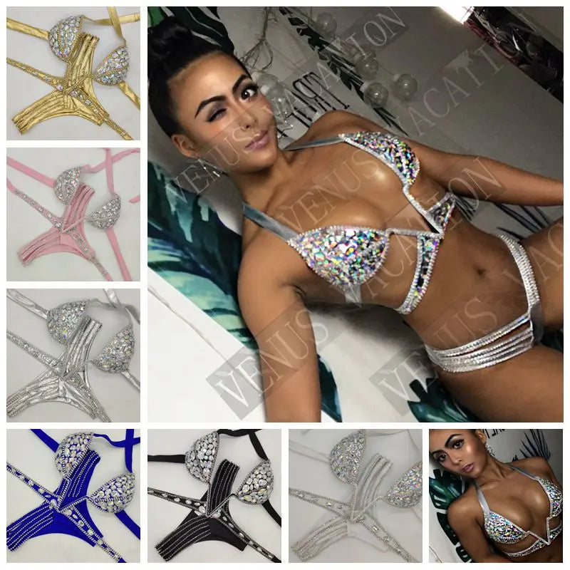 2020 venus vacation sexy diamond Big V bikini set bling stones rhinestone bathing suit good quality swimsuit brazilian swim