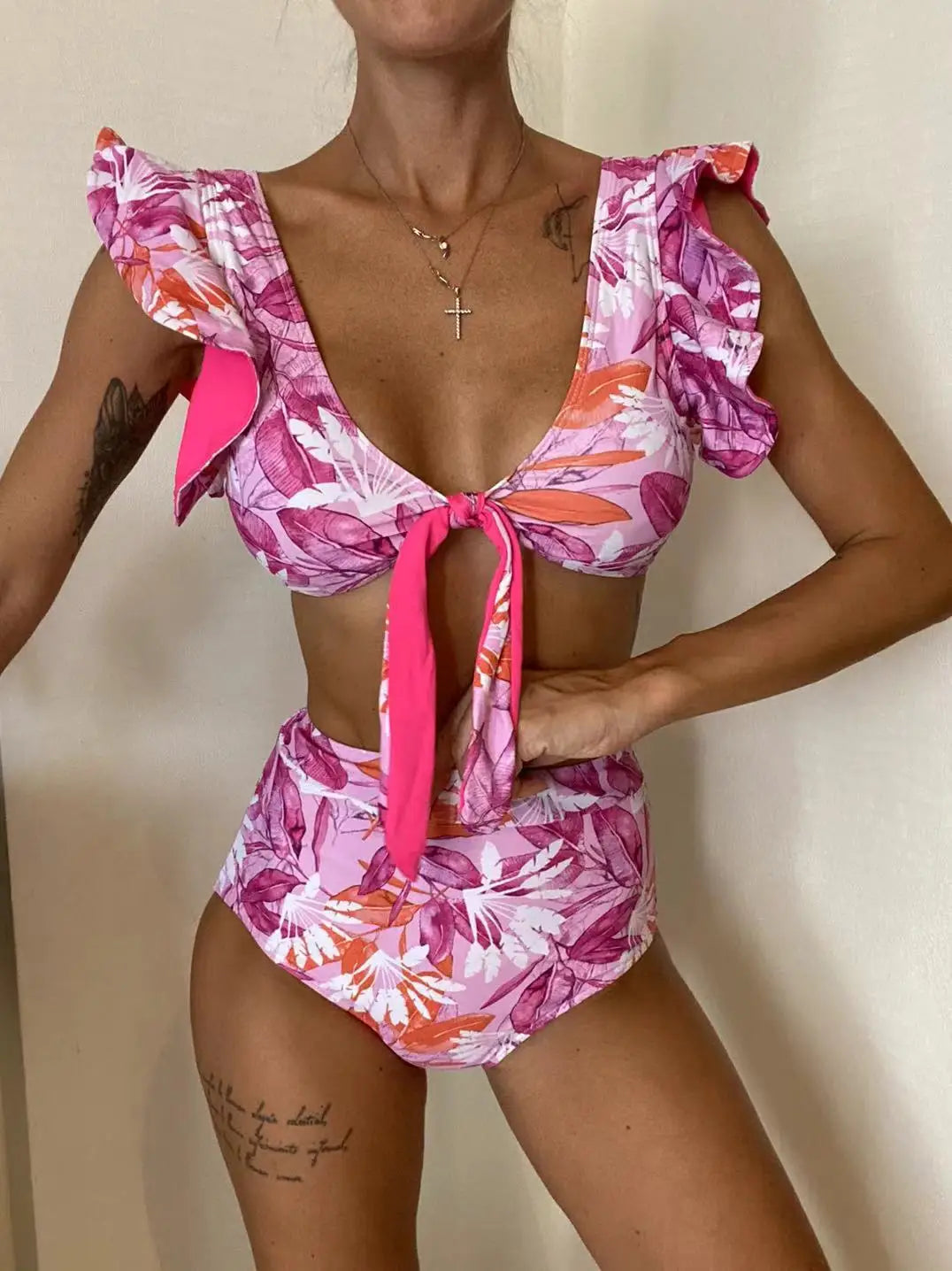 2024 Print Swimwear Women High Waist Bikini Ruffle Swimsuit Push Up Bikinis Set Bathing Suit Beach wear Summer Biquini Female