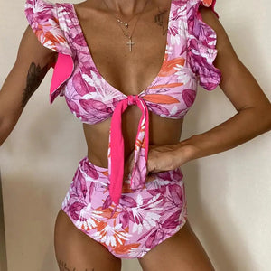 2024 Print Swimwear Women High Waist Bikini Ruffle Swimsuit Push Up Bikinis Set Bathing Suit Beach wear Summer Biquini Female