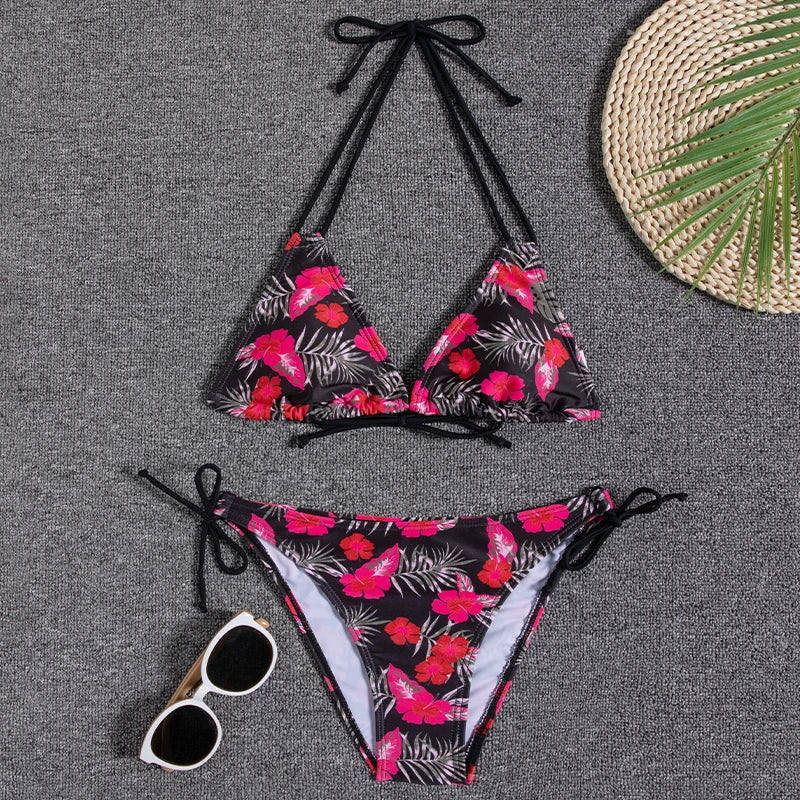 Swimwear 2023 New Swimsuit Women Bikini Micro Floral Bikinis Set Beach Thong Bathing Suit Girls Lace Up Two Pieces Swim Suits