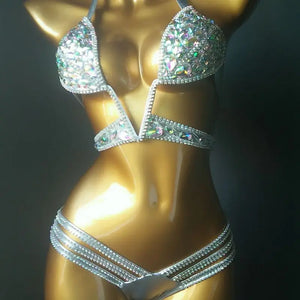 2020 venus vacation sexy diamond Big V bikini set bling stones rhinestone bathing suit good quality swimsuit brazilian swim