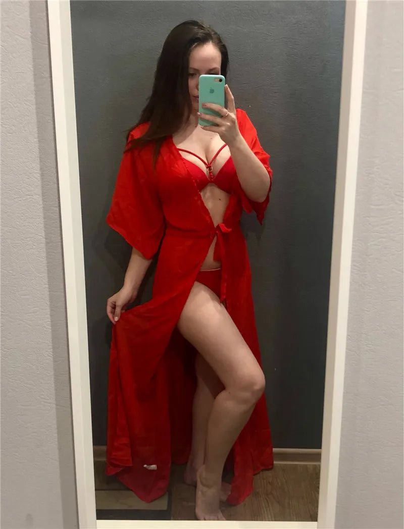 Summer Lady Beach Cover Up Sexy Bikini 2024 Chiffon Long Dress For Women Solid Beach Dress Women Bathing Suit Beach Tunic Kaftan