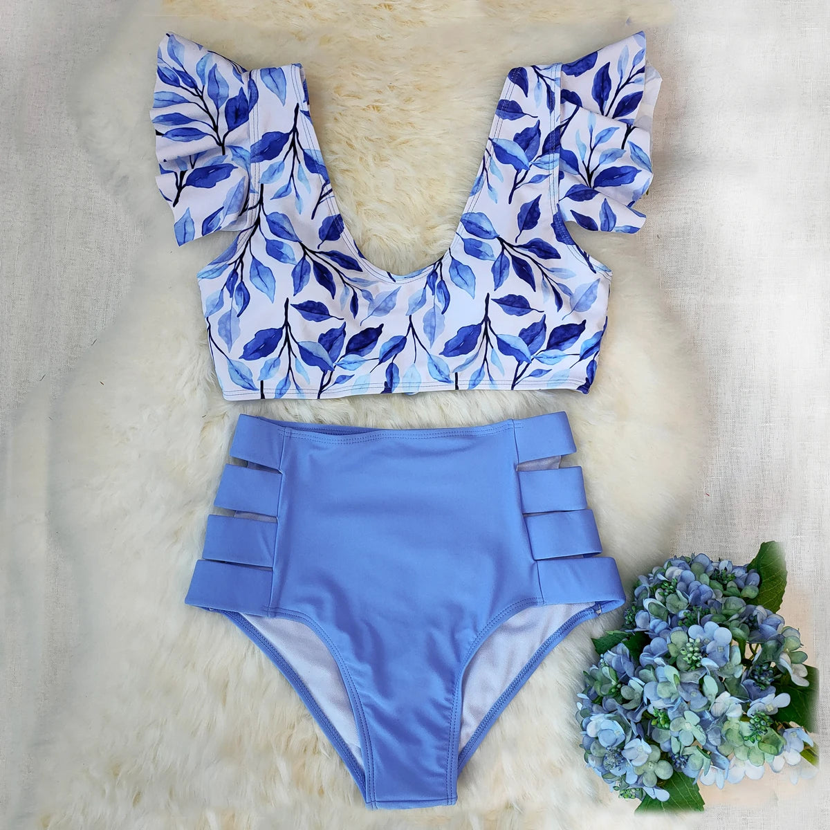 2024 Print Swimwear Women High Waist Bikini Ruffle Swimsuit Push Up Bikinis Set Bathing Suit Beach wear Summer Biquini Female