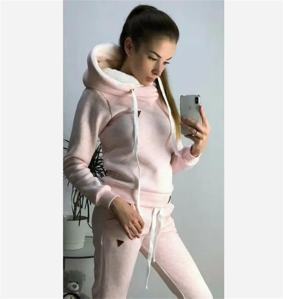 Women's Tracksuit Two-pieces Set Fleece спортивный костюм женск Pullover Hoodies and Jogging Pants Casual Sports Female Suit