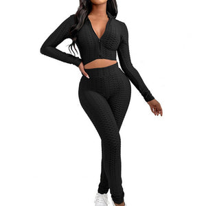 Women Sports Tracksuit Sexy Slim Crop Top High Waist Pants Two Piece Set 2021 Autumn Skinny Running Outfits Jogger Sportswear