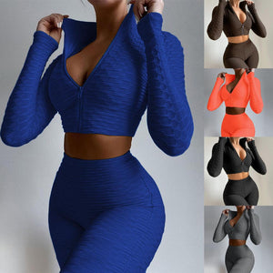 Women Sports Tracksuit Sexy Slim Crop Top High Waist Pants Two Piece Set 2021 Autumn Skinny Running Outfits Jogger Sportswear