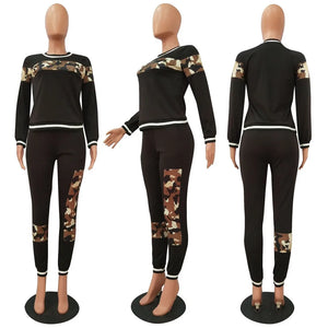 2024 Leopard Camouflage Two Pieces Set Women's Sports Suit Long Sleeve Sweatshirt and Sweatpants Casual Tracksuit Jogging Femme