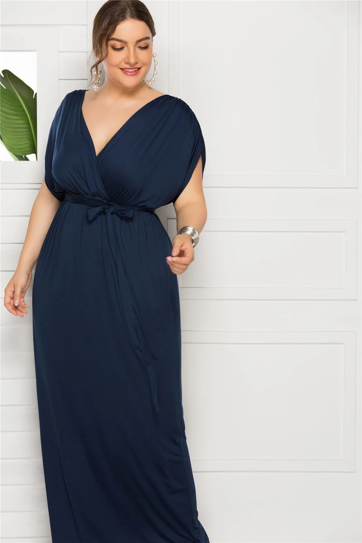 eDressU 2022 Plus Size Evening Party Dress V Neck Stretchy 7 Colors Vestido Robe de Soiree Wedding Guest Dress LMT-FP3310