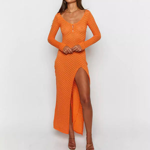 Summer Vacation Beach Dress Sexy Long Sleeve High Waist Slit Maxi Dress Mermaid Scales Smock Dress Women