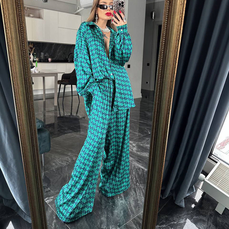 Spring Summer Women Clothing Spring Summer Wear A Set Of Long Sleeved Shirt Wide Leg Pants Letters Printing Suit