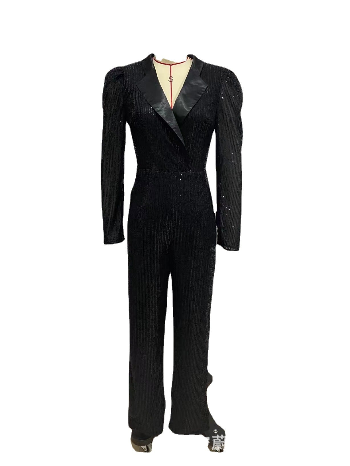 Autumn Sequined Satin Suit Collar Slim Fit Long Sleeve Jumpsuit Collared Jumpsuit