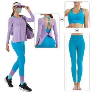Yoga Suit Women High Waist Belly Contracting Tights Running Fitness Sportswear Three Piece