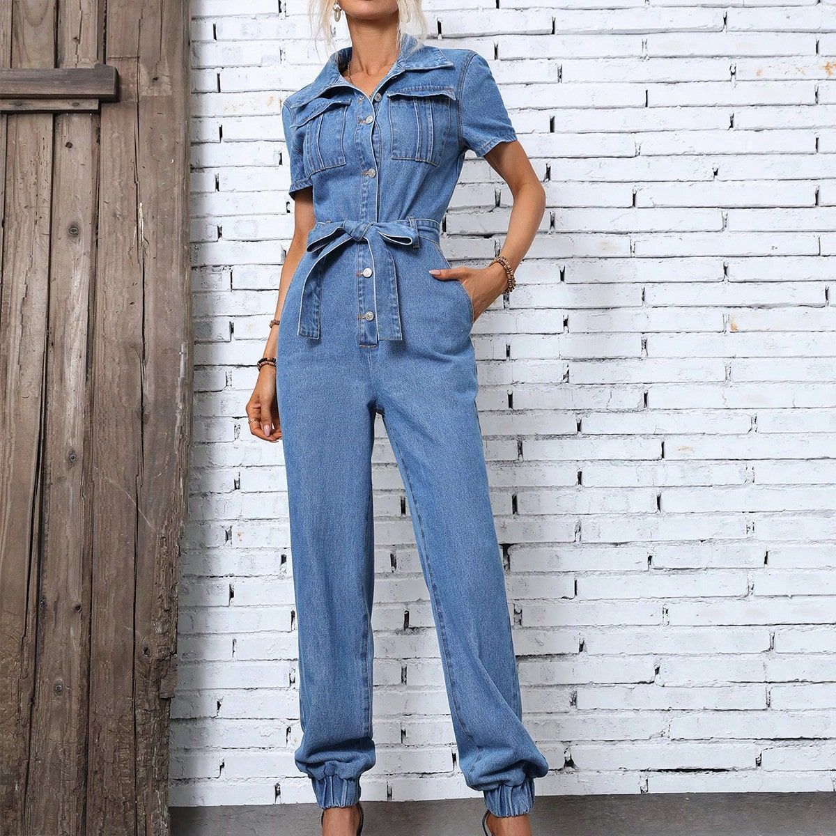 Women Clothing Casual Office Slim Fit Overall Jeans