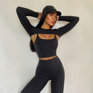 Yoga Women Workout Clothes Sling Beautiful Back Sports Underwear Long Sleeve T Shirt Trousers Workout Clothes Suit