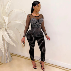 Women Clothing Sexy Mesh Rhinestone See-through Jumpsuit Long Sleeve N Global Fashions GC Women Clothing Sexy Mesh Rhinestone See-through Jumpsuit Long Sleeve N Global Fashions GC