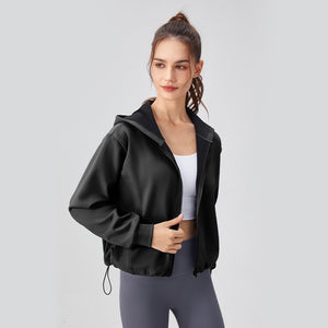 Women Autumn Winter Thickening Yoga Jacket Loose Hooded Warm Zipper Running Exercise Coat Workout Clothes