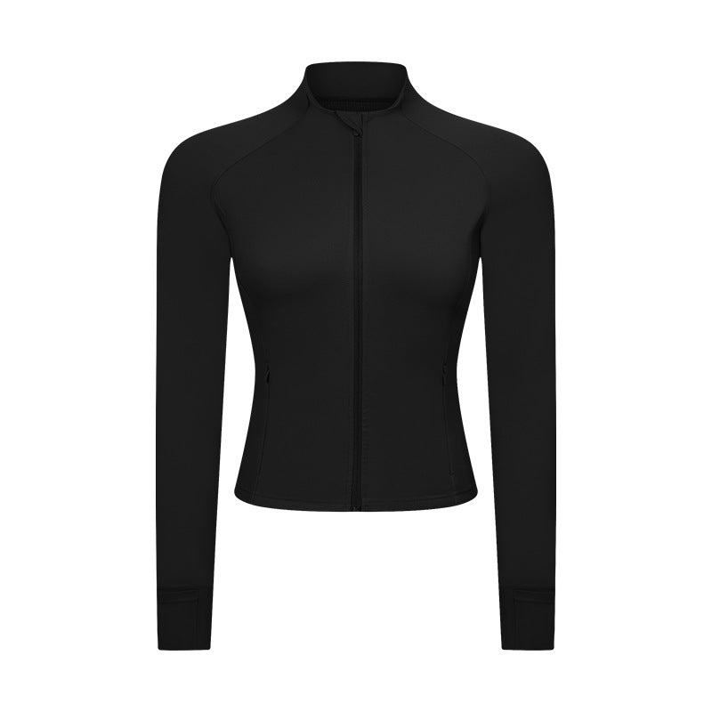 Yoga Clothes Autumn Zipper Pocket Motorcycle Jacket Nude Feel Slim Short Fitness Sports Jacket Women