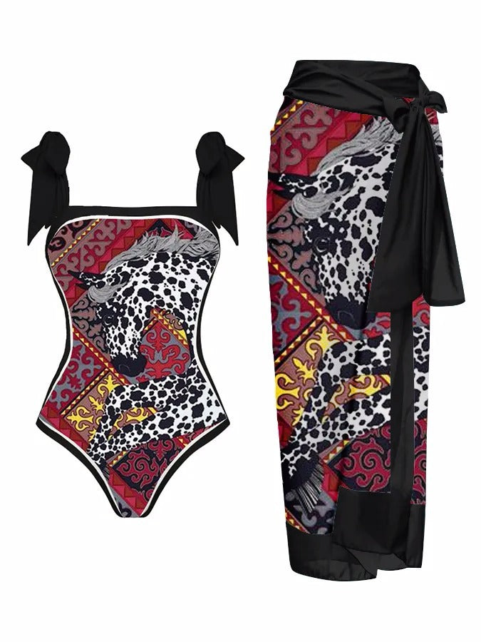 Swimwear Multi Color Printed Chiffon Dress One Piece Sunscreen Swimsuit