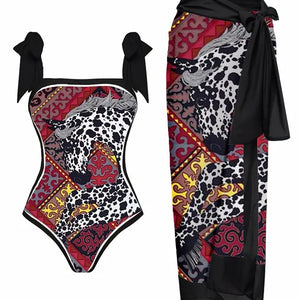 Swimwear Multi Color Printed Chiffon Dress One Piece Sunscreen Swimsuit