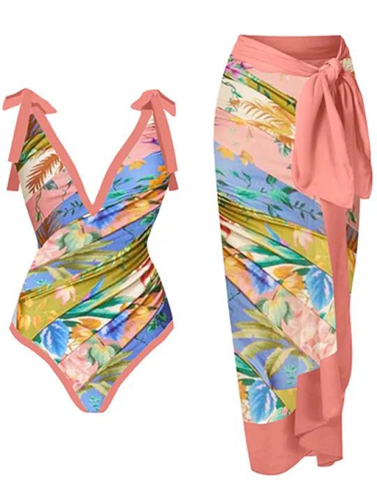 Women Sexy Siamese Conservative Cover Belly Thin Swimsuit Spring Bathing Suit Women Chiffon Beach Dress