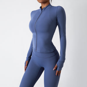 Nude Feel Yoga Clothes Women Autumn Winter Zipper Long Sleeved Workout Clothes Suit Slim Fit Running Workout Sportswear