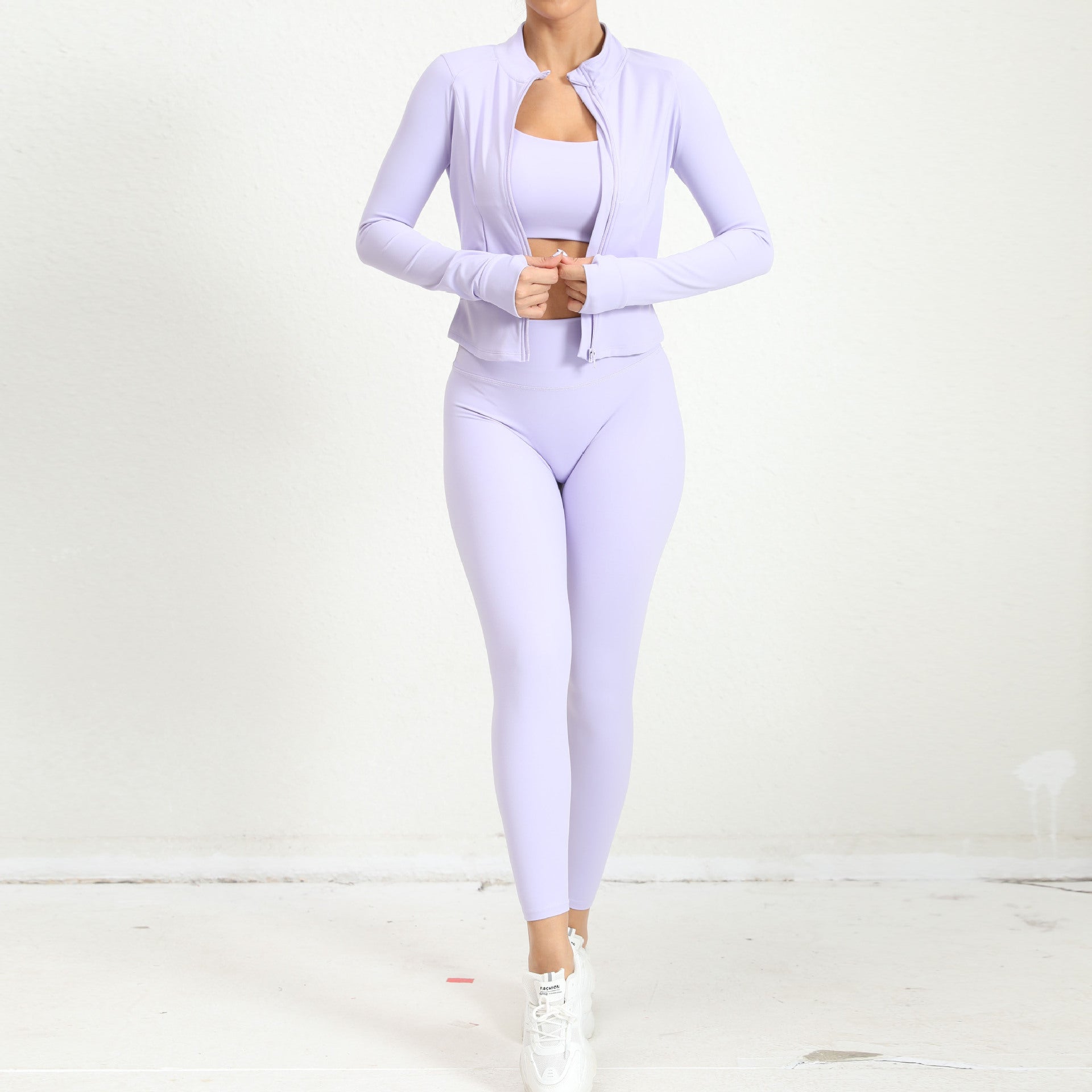 Winter Outdoors Sports Skinny Yoga Clothes Suit Nude Feel Fitness Clothes Shockproof High Waist Yoga Clothes Three Piece Suit