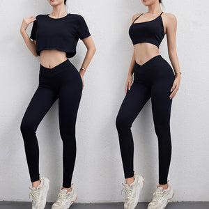 Seamless Thread Y Bra Loose Short Sleeve Trousers Yoga Clothes Women Suit Professional Running Sports Three Piece Suit