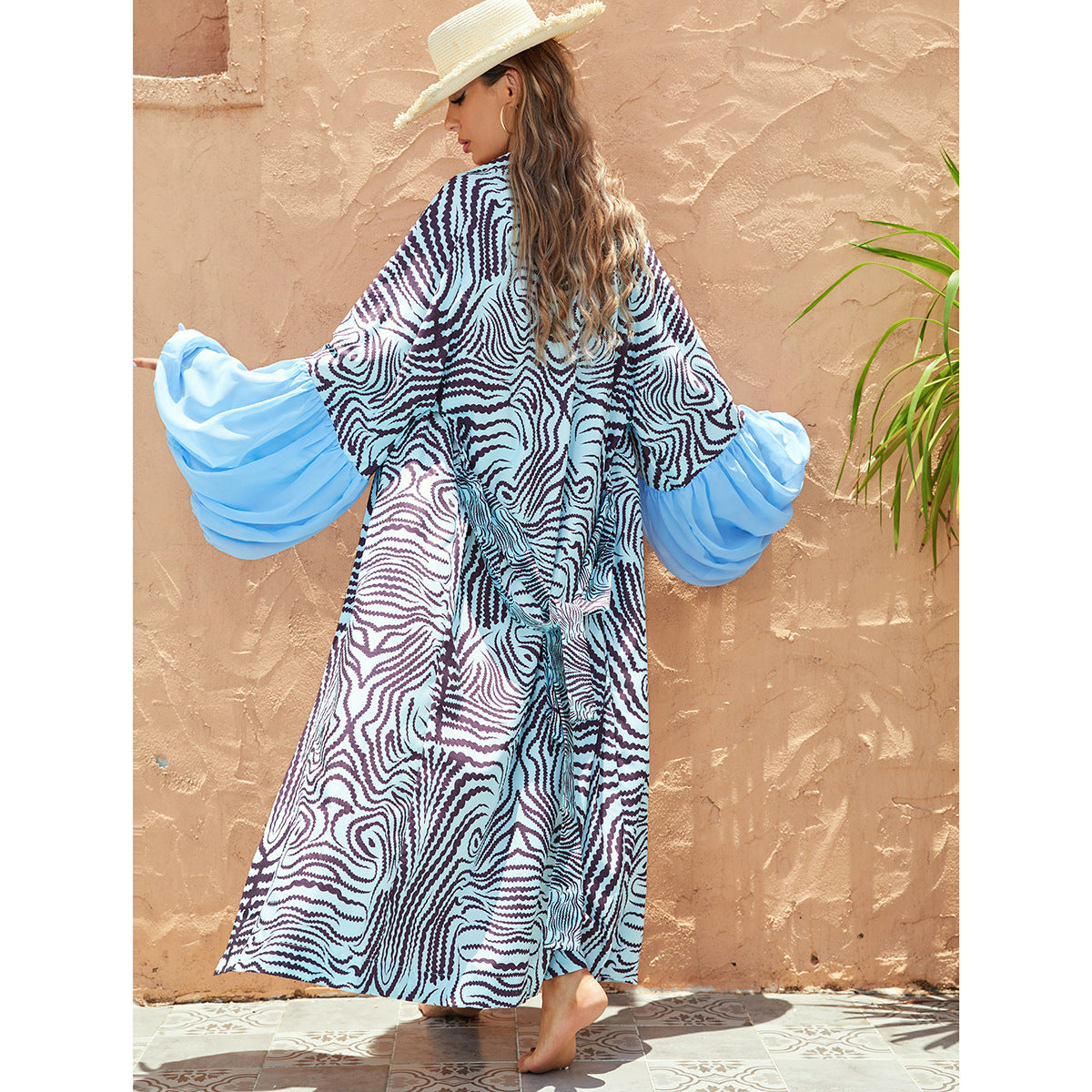 Zebra Striped Long Cardigan Bikini Cover-up Long Sleeve Blouse Beach