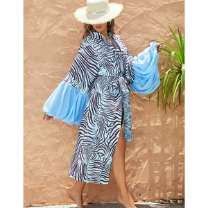 Zebra Striped Long Cardigan Bikini Cover-up Long Sleeve Blouse Beach