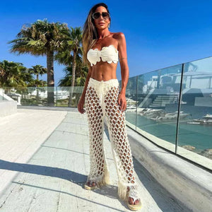 Solid Color Tube Top Split Swimsuit Women Low Waist Cut Ruffled Bikini Three Piece Suit Bikini