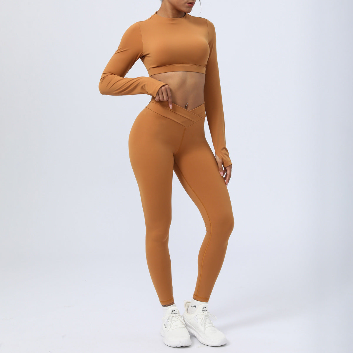 Nude Feel Workout Clothes Suit Cross Strap Showing Chest Pad Yoga Suit Suit Outdoor Sports Two Piece Set Women